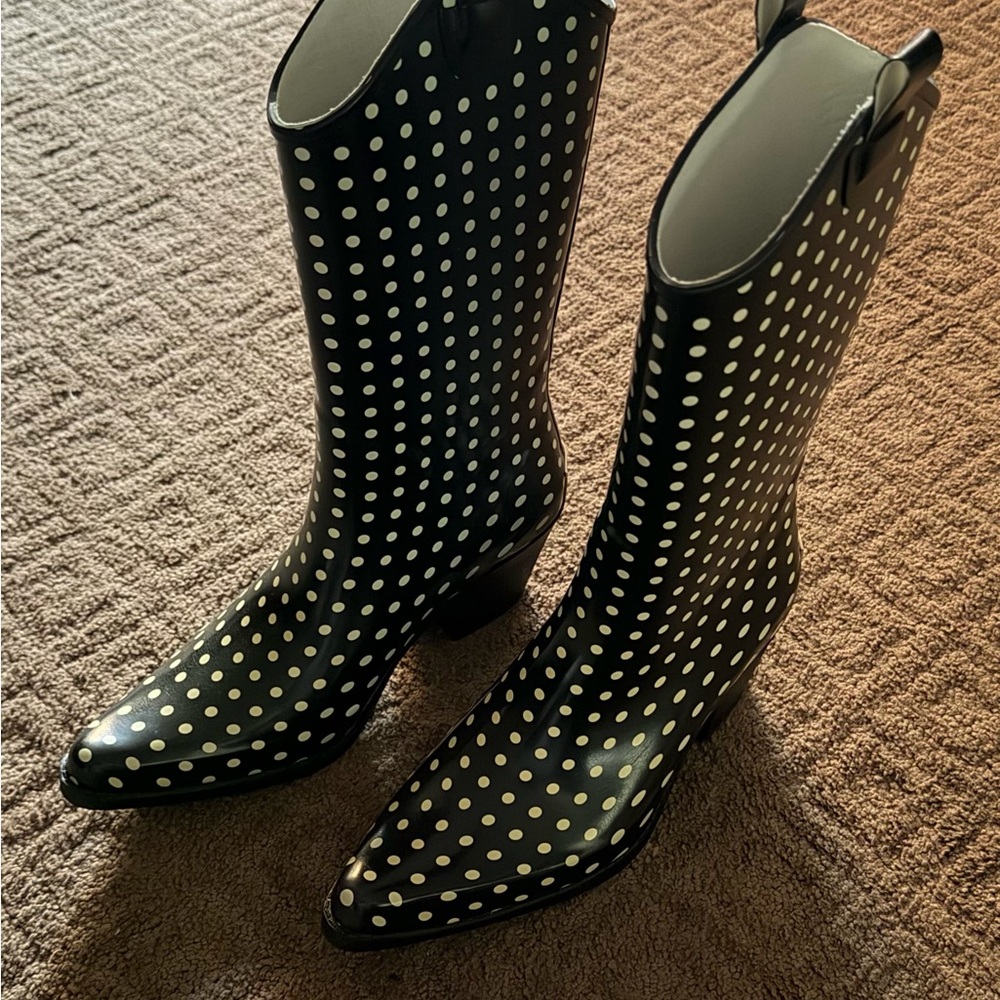 Bit & Bridle Black and White Polka Dot Heeled Boots